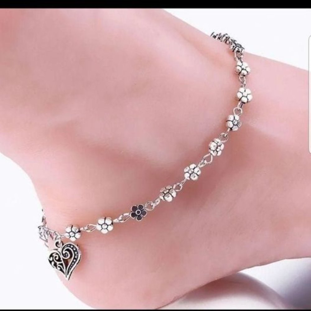 9 Inch Stainless Steel Daisy Ankle Bracelet Flower Ankle Bracelet Floral